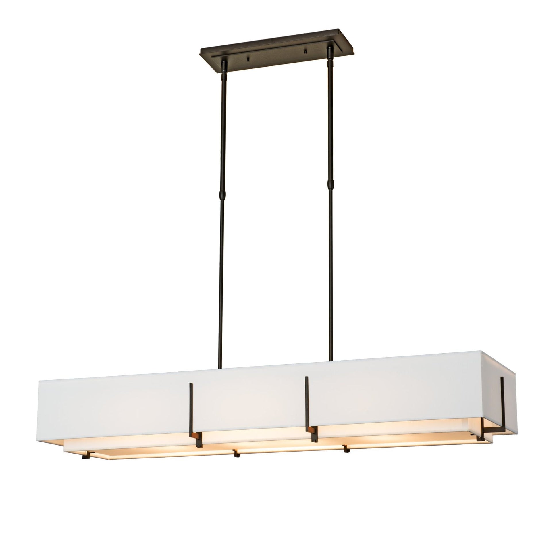 Exos Rectangular Pendant 4-Light Natural Anna Inner Shade & Natural Anna Outer Shade in Oil Rubbed Bronze