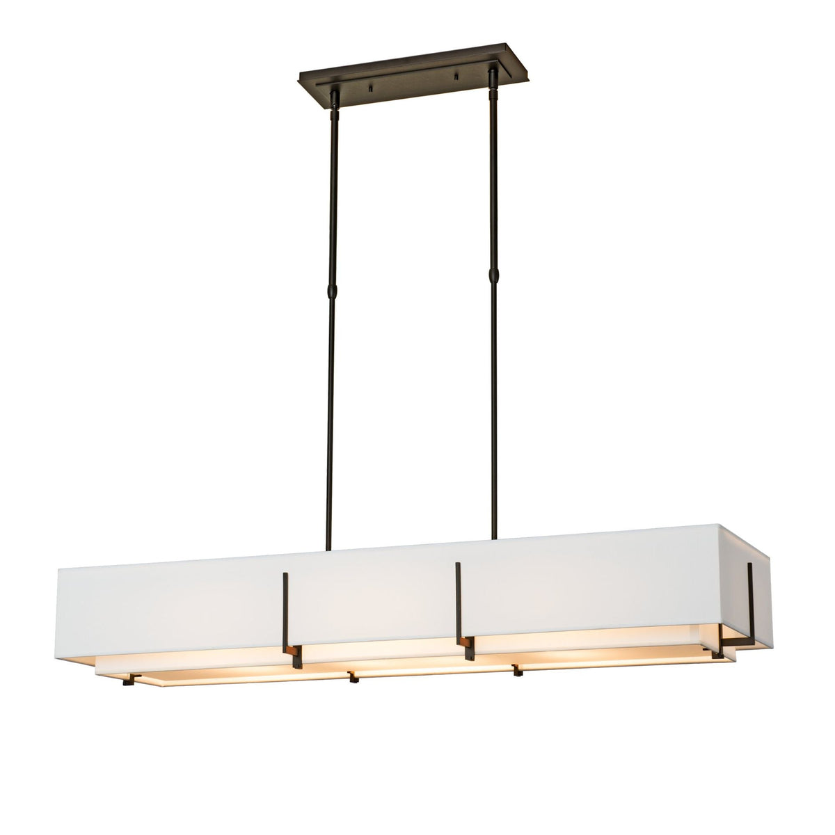 Exos Rectangular Pendant 4-Light Natural Anna Inner Shade & Natural Anna Outer Shade in Oil Rubbed Bronze