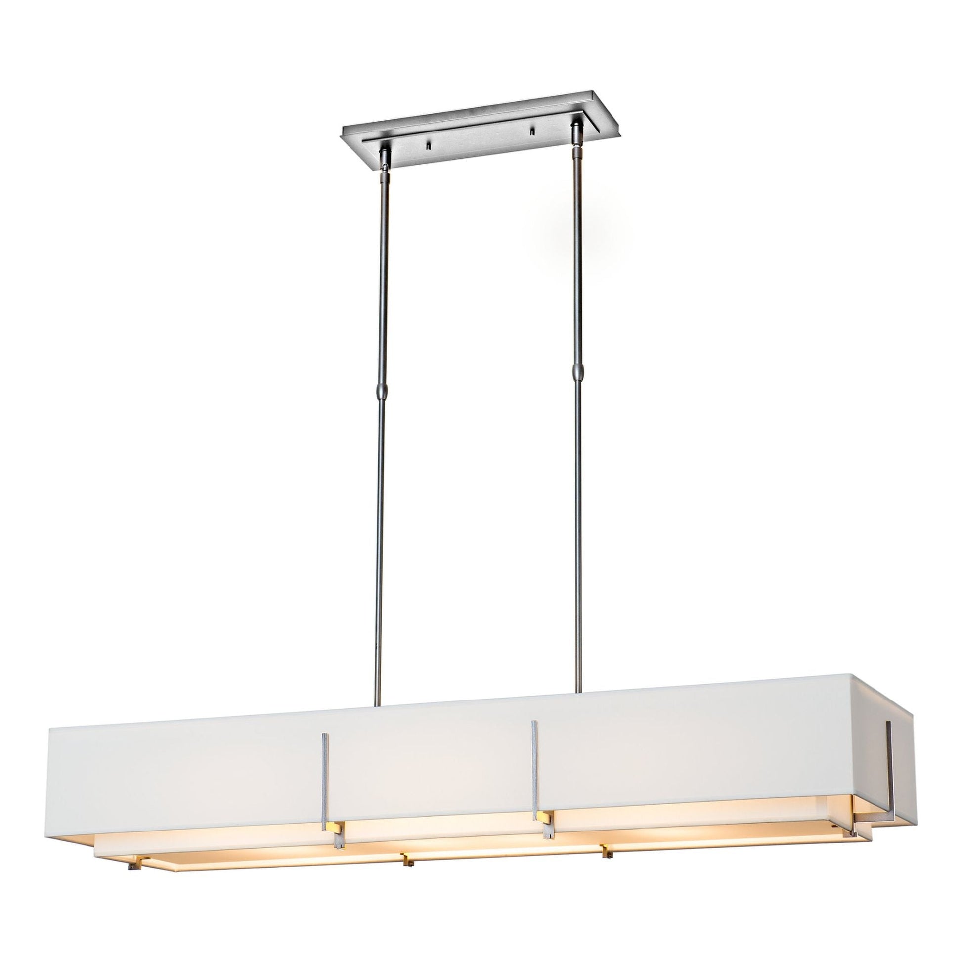 Exos Rectangular Pendant 4-Light Natural Anna Inner Shade & Natural Anna Outer Shade in Sterling