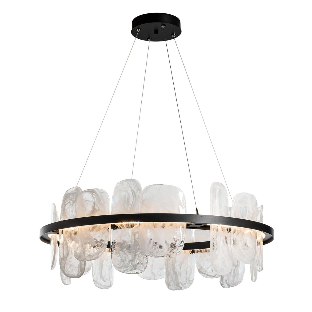 Vitre Circular LED Pendant LED White Swirl Glass (YR) in Black