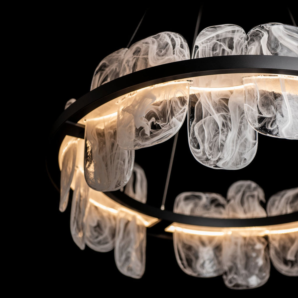 Vitre Circular LED Pendant LED White Swirl Glass (YR) in Black