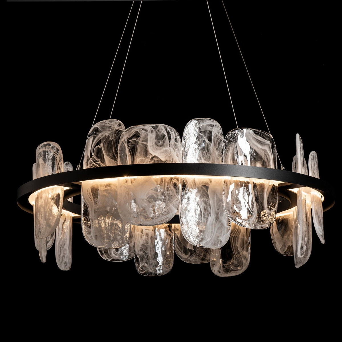 Vitre Circular LED Pendant LED White Swirl Glass (YR) in Black