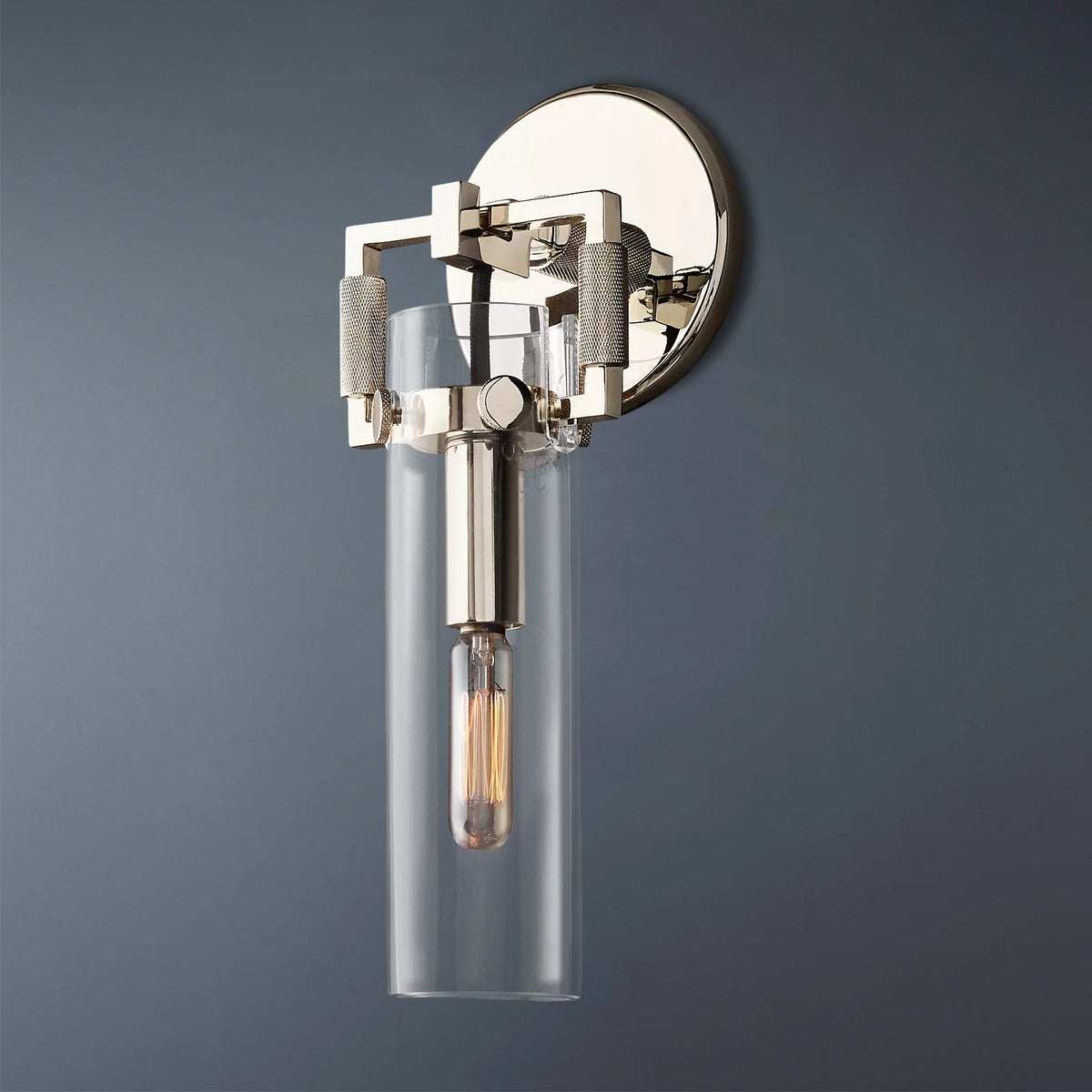 Machinist Glass Cylinder Wall Sconce 9" For Dining Room
