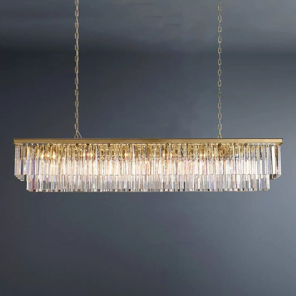 2-Tier Crystal 1920s Odeon Rectangular 
 Chandelier L71"