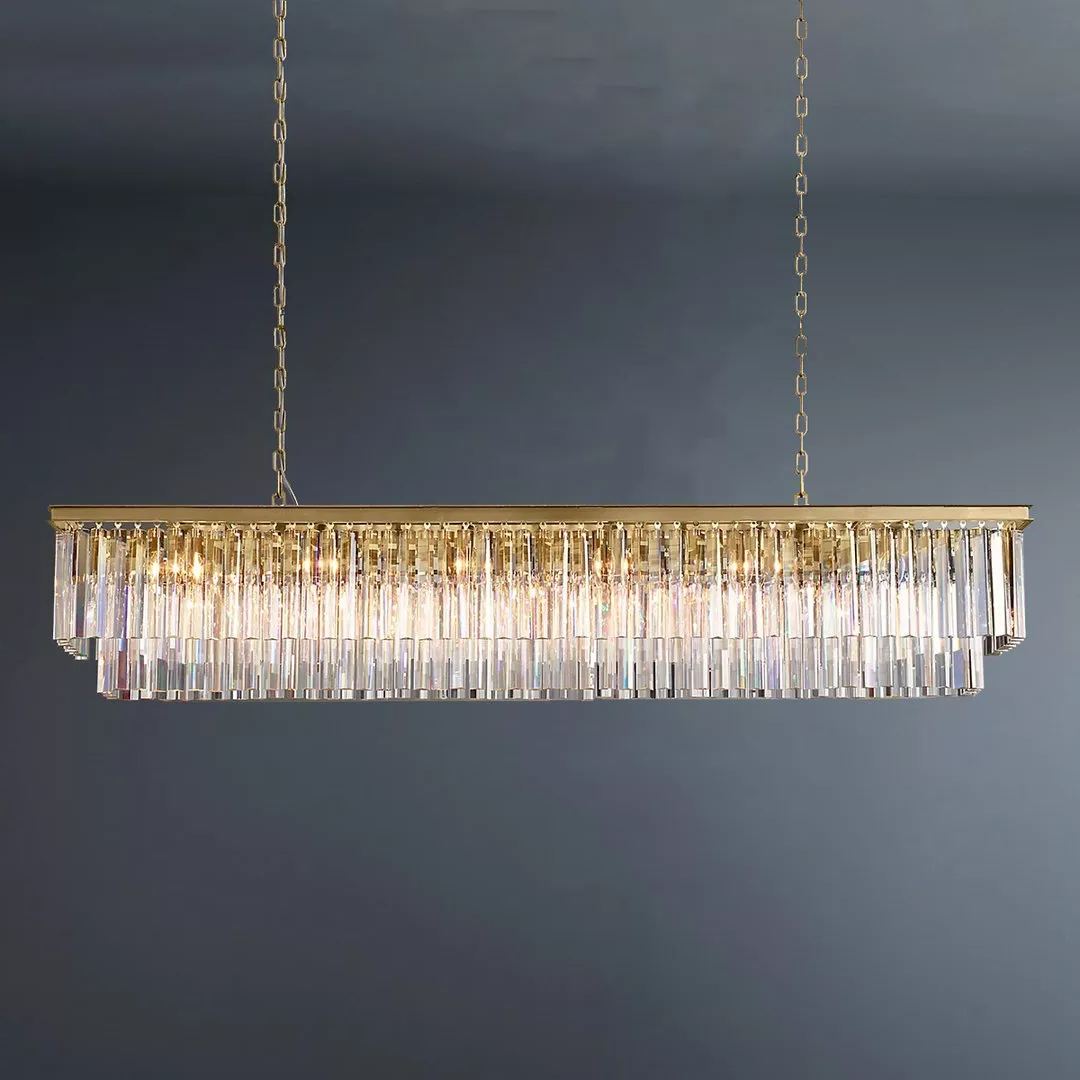 2-Tier Crystal 1920s Odeon Rectangular 
 Chandelier L71"