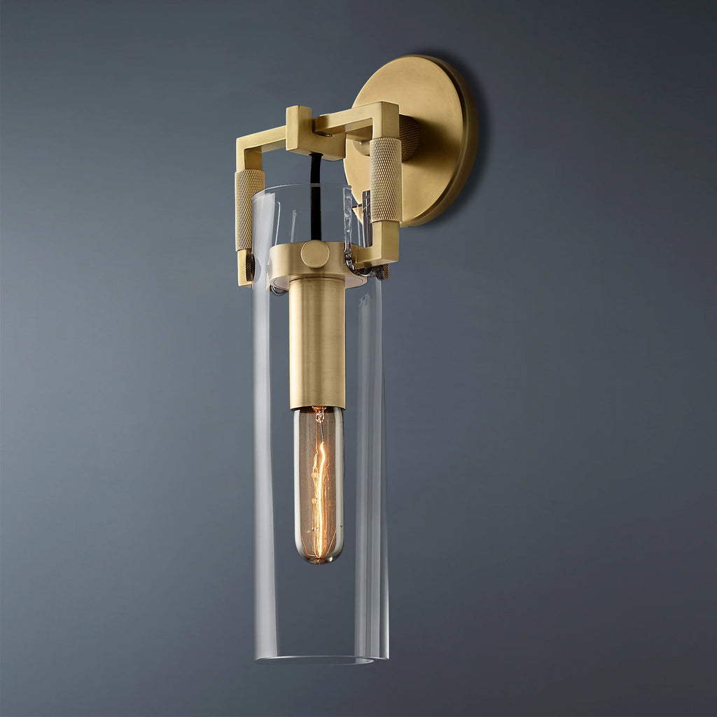 Machinist Glass Cylinder Wall Sconce 15" For Dining Room