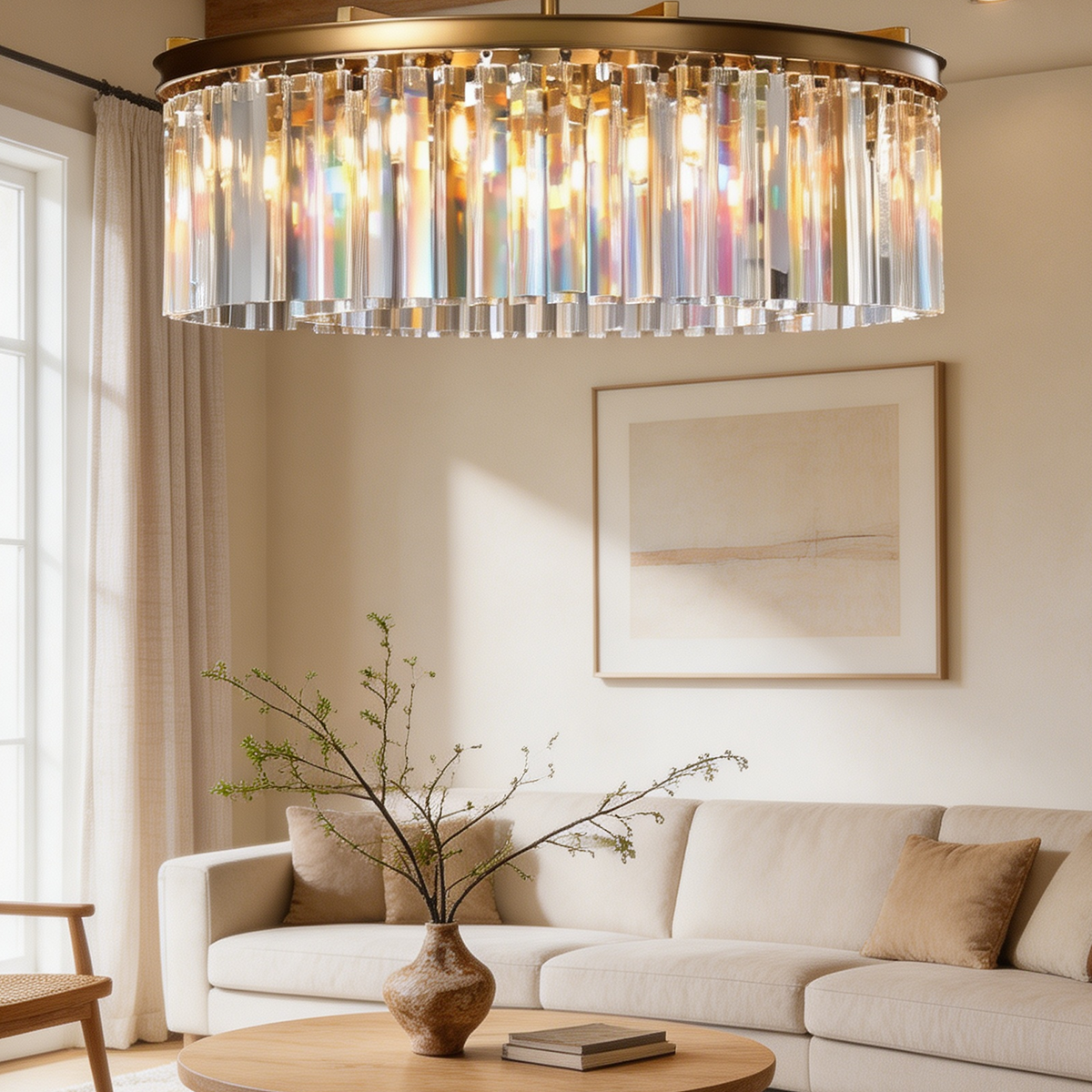 Royal Crystal Round Chandelier Finish Lacquered Burnished Brass