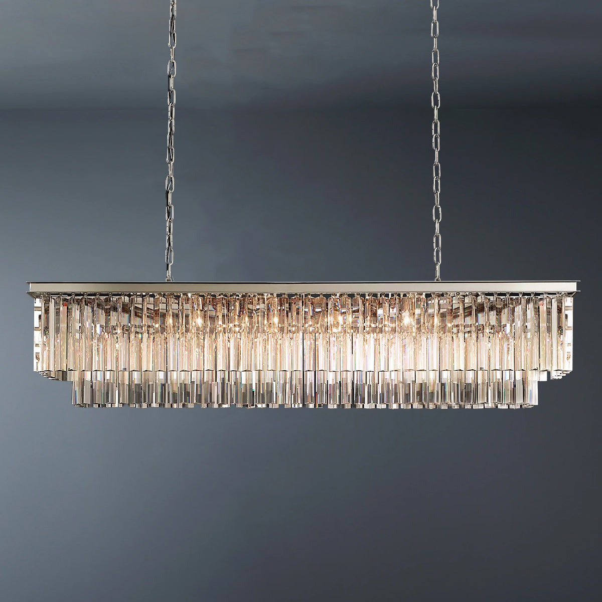 2-Tier Crystal 1920s Odeon Rectangular Chandelier L59"