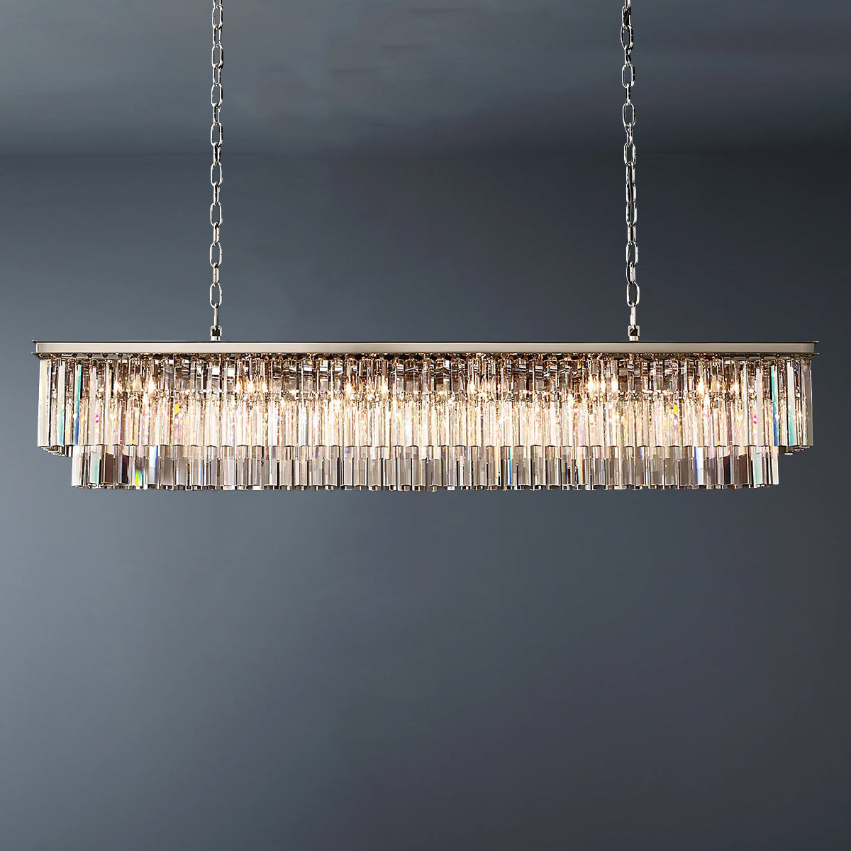 2-Tier Crystal 1920s Odeon Rectangular 
 Chandelier L71"