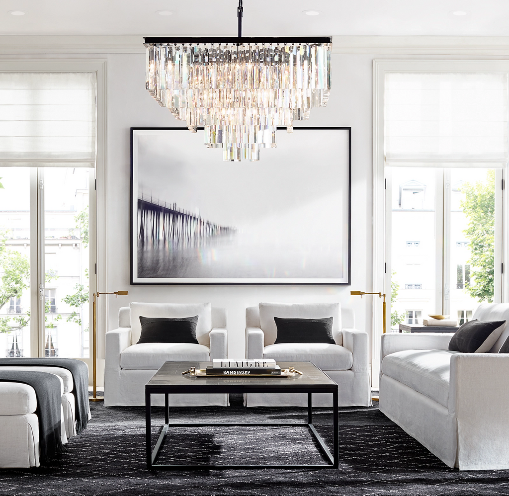 Multi-tier 1920s Odeon Crystal Rectangular Chandelier Modern Lighting 34"