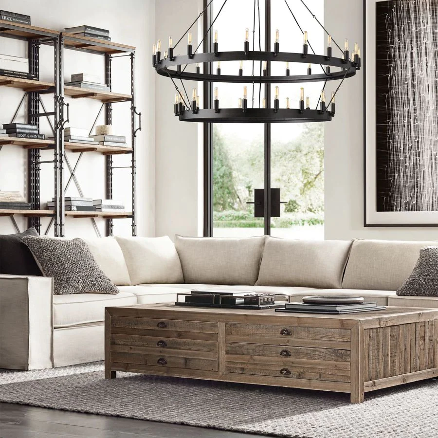 Camino 50" Vintage Filamaent Two-Tier Chandelier For Living Room
