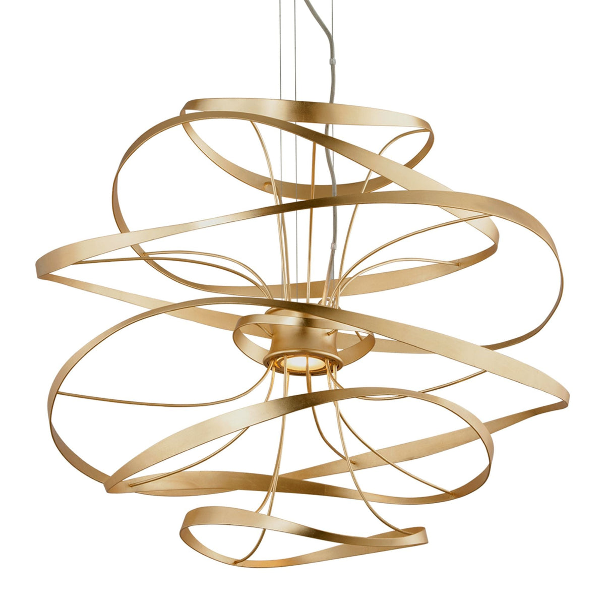 Calligraphy 2-Light Chandelier in Gold Leaf W Polished Stainless 34L x 34W x 31.25H