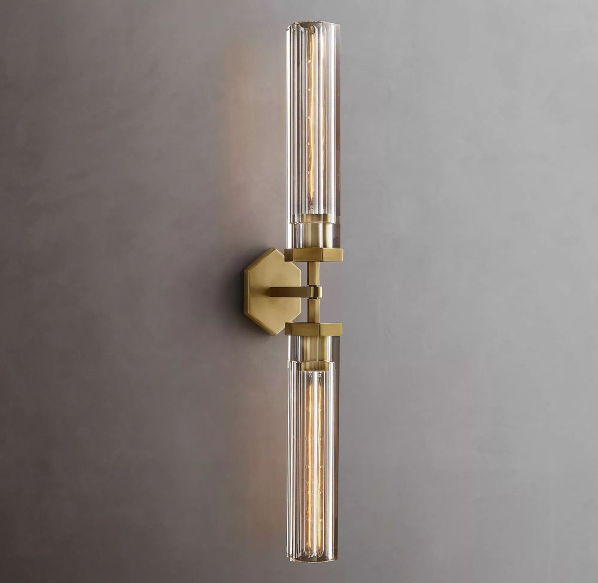 Lambeth Hexagonal Double Head Brass Wall Sconce
