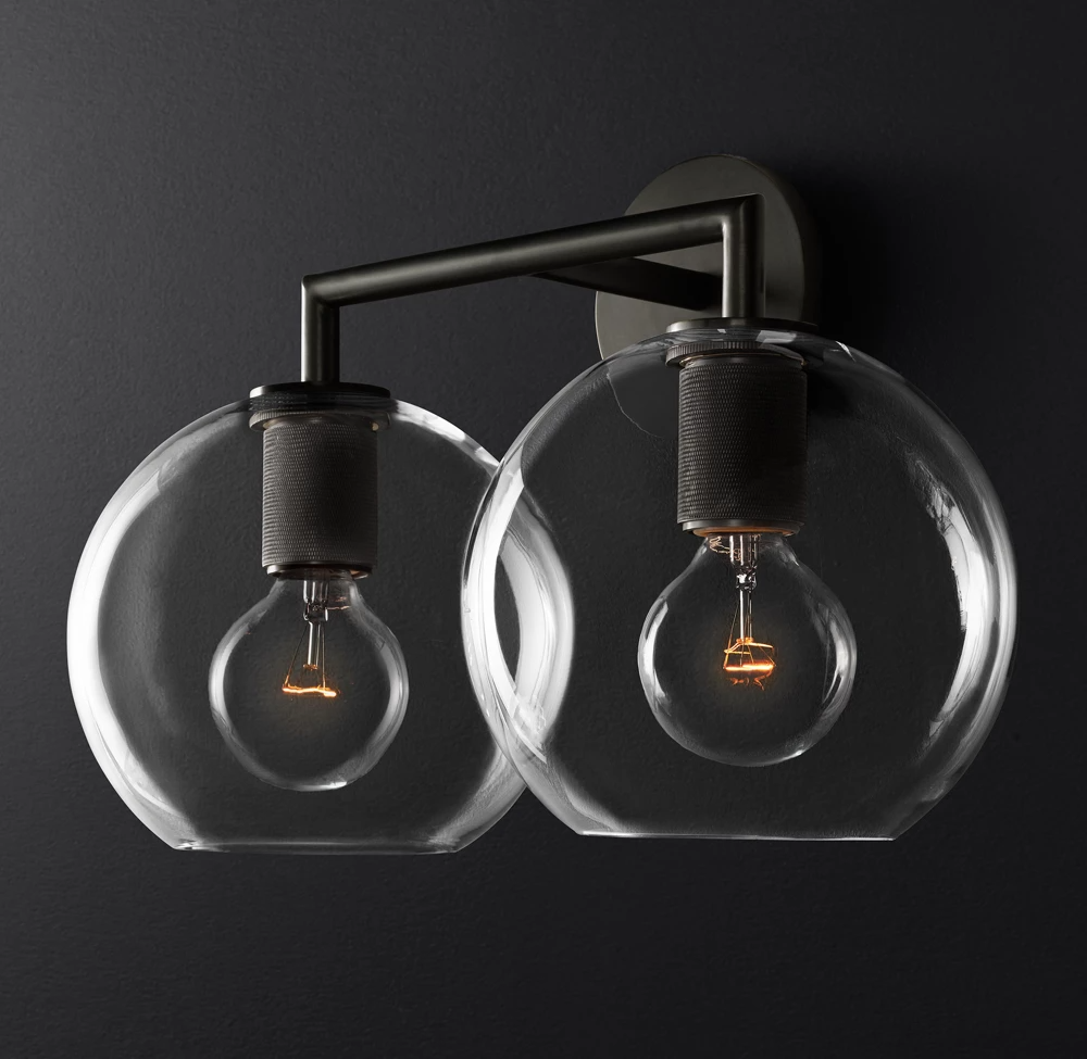 Utilitaire Glass Shade Double Head Wall Sconce