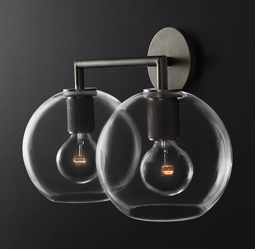 Utilitaire Glass Shade Double Head Wall Sconce