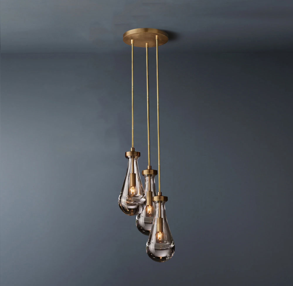 Raindrop Round 3-Lights Rod Chandelier