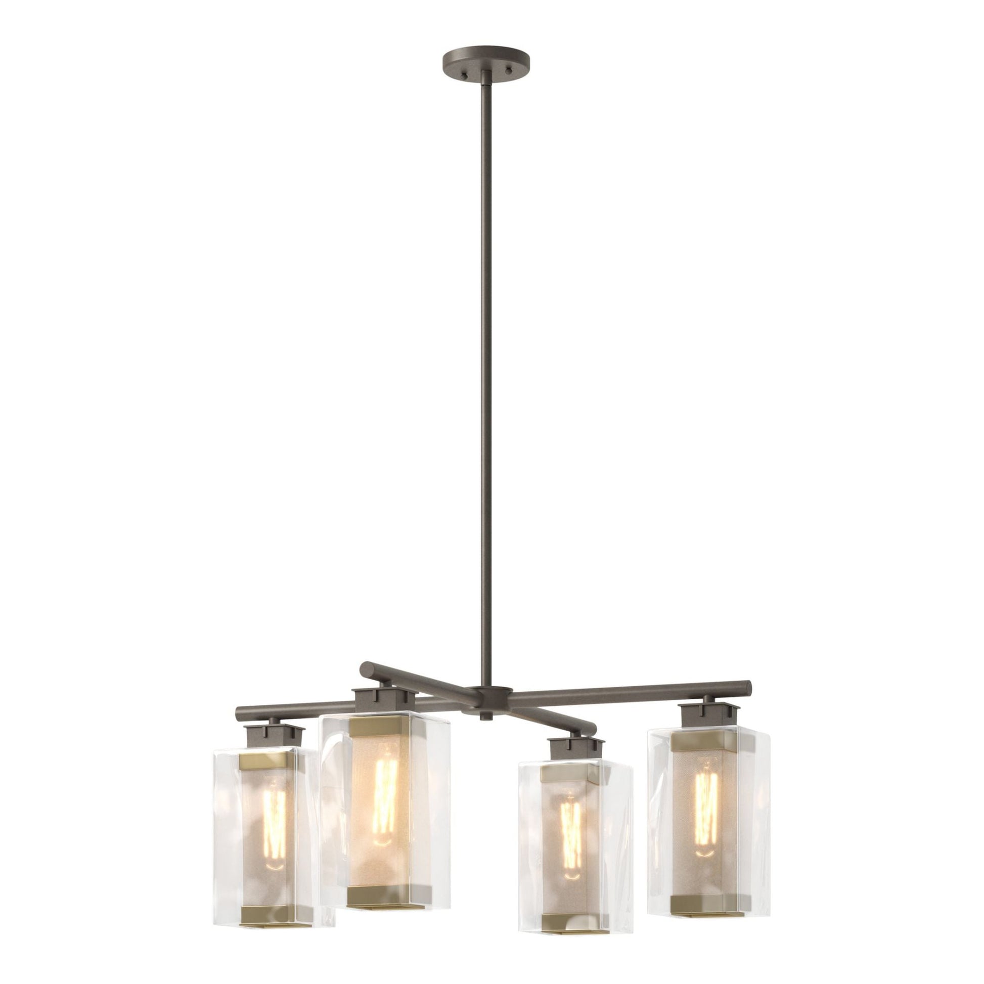 Polaris Outdoor 4-Light Pendant 4-Light Coastal Gold Accent Clear Glass (ZM) in Coastal Dark Smoke