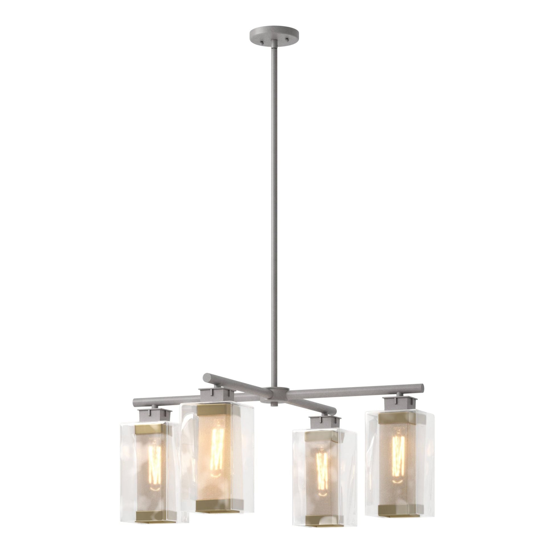 Polaris Outdoor 4-Light Pendant 4-Light Coastal Gold Accent Clear Glass (ZM) in Coastal Burnished Steel