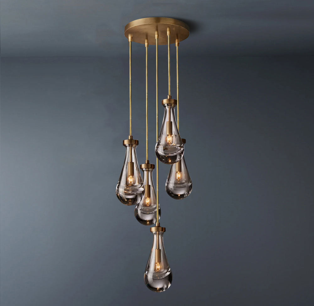Raindrop Round 5-Lights Rod Chandelier