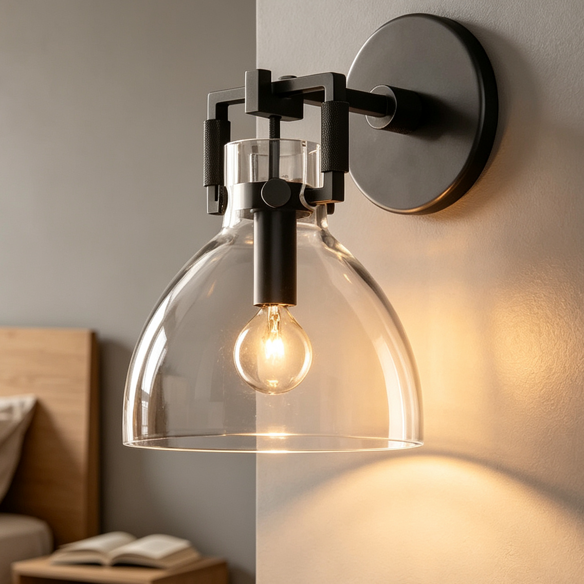 Machinist Glass Gloche Wall Sconce 8" For Dining Room