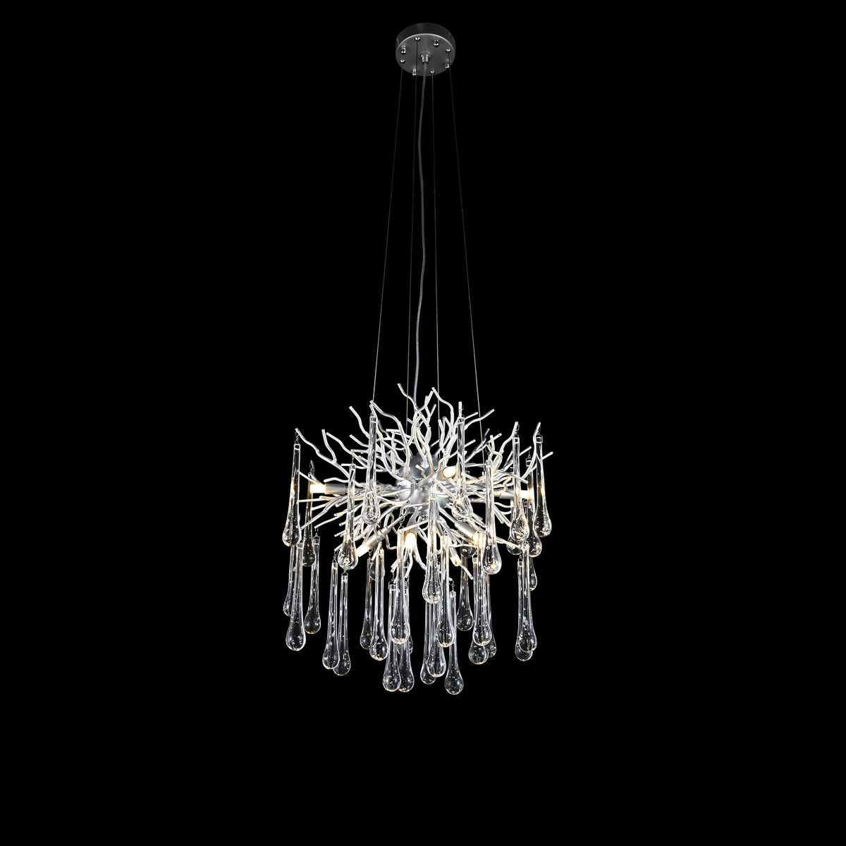 Branching Brass Round Teardrop Chandelier