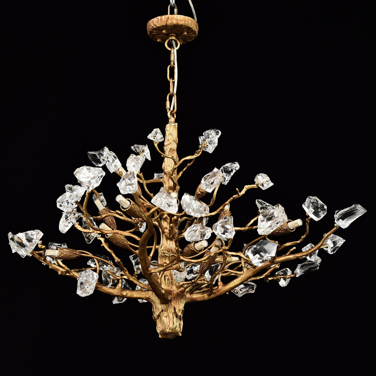Branching Gemstone Brass Round Chandelier