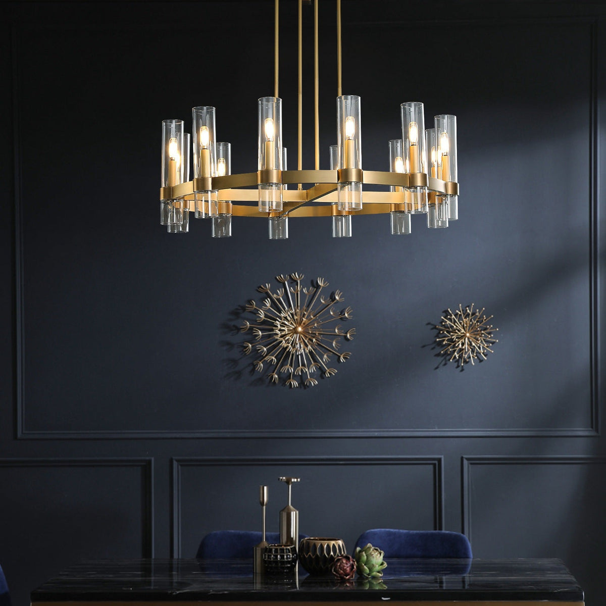 Ravelle Round Minimalist Glass Chandelier 30"