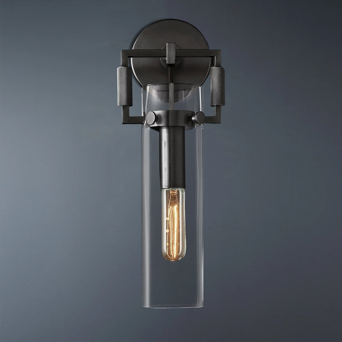 Machinist Glass Cylinder Wall Sconce 15" For Dining Room