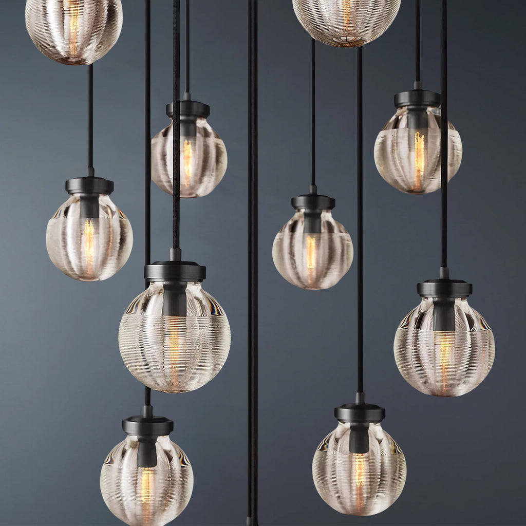 Pearly Round Chandelier Vintage Light Fixture 22"
