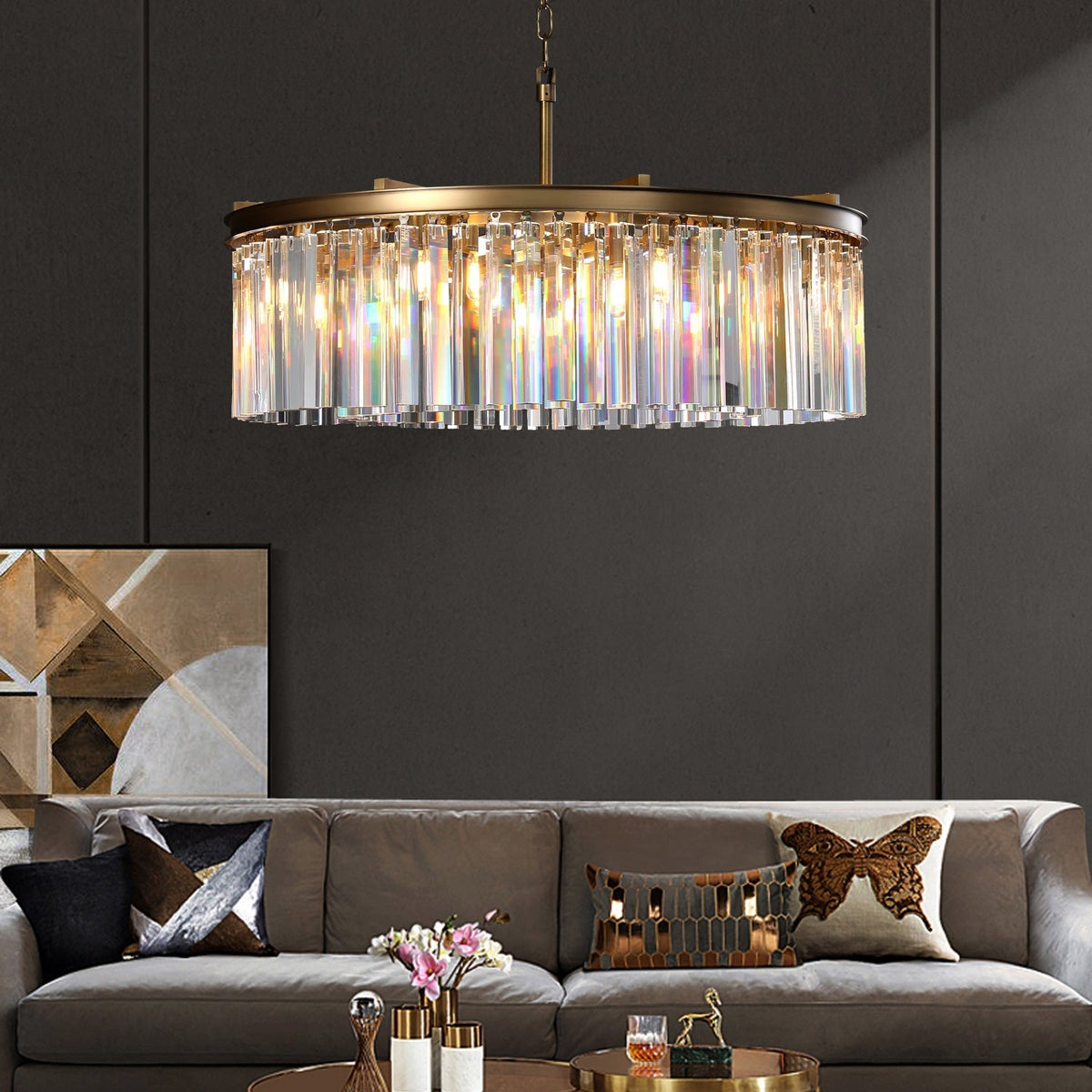 Royal Crystal Round Chandelier Finish Lacquered Burnished Brass