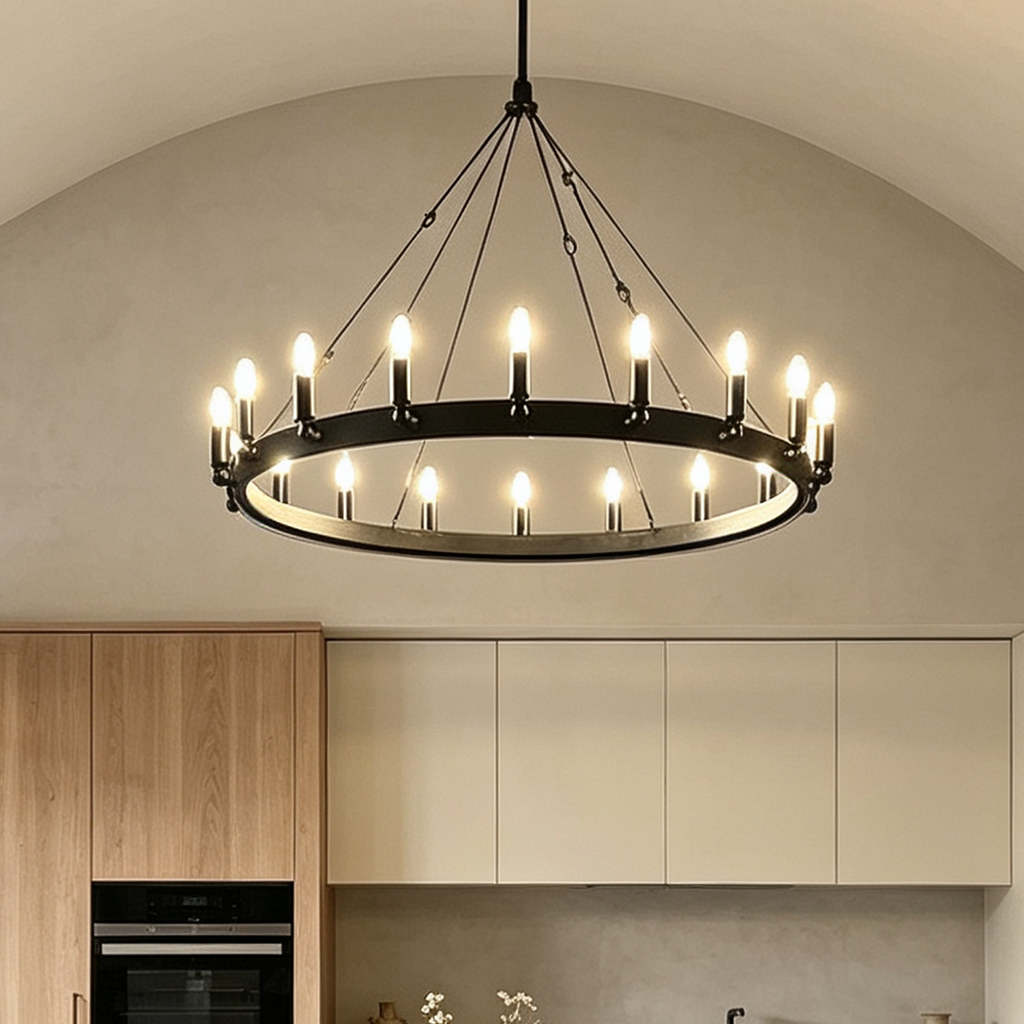 Camin Vintage Filament Round Chandelier 38" For Living Room