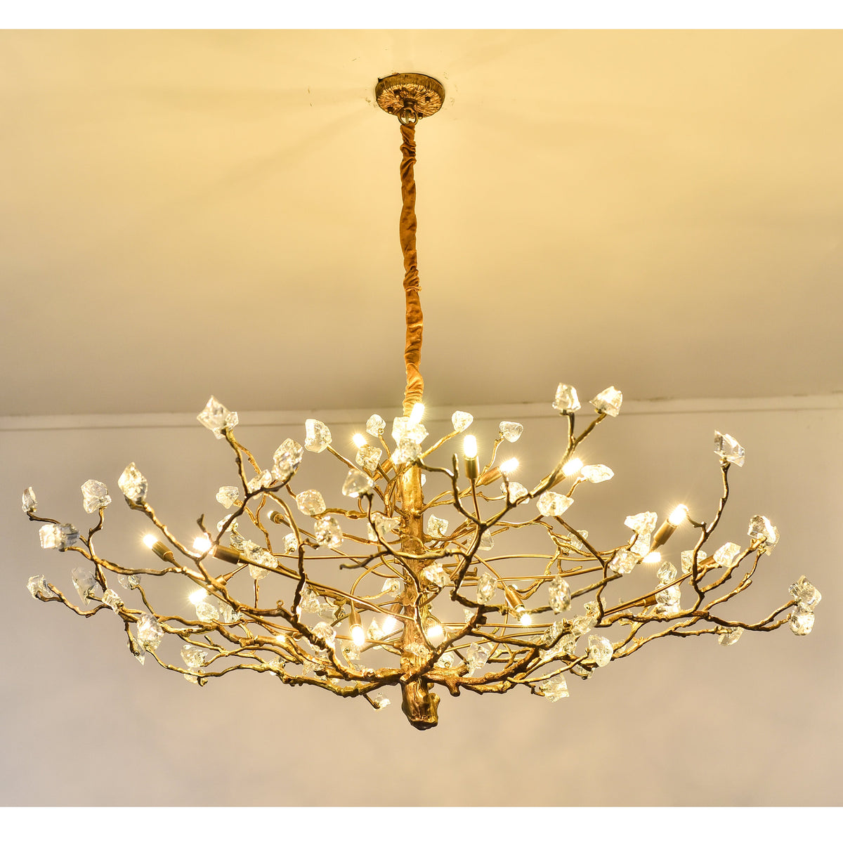 Branching Gemstone Brass Round Chandelier