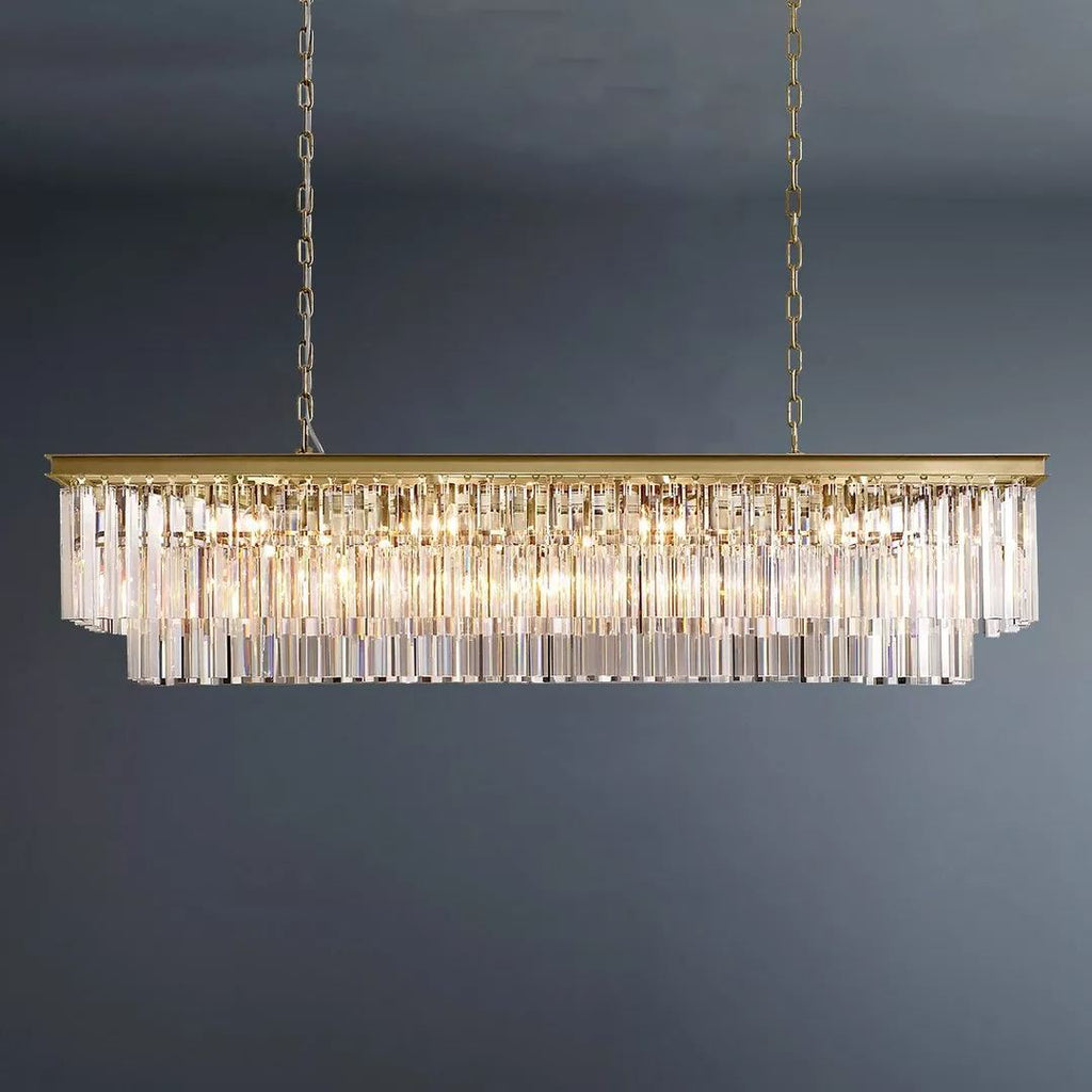 2-Tier Crystal 1920s Odeon Rectangular Chandelier L59"