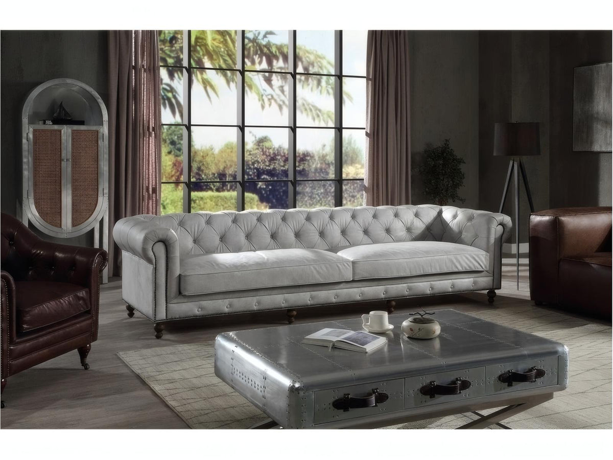 Ofer 3-Seat Vintage White Top Grain Leather Sofa