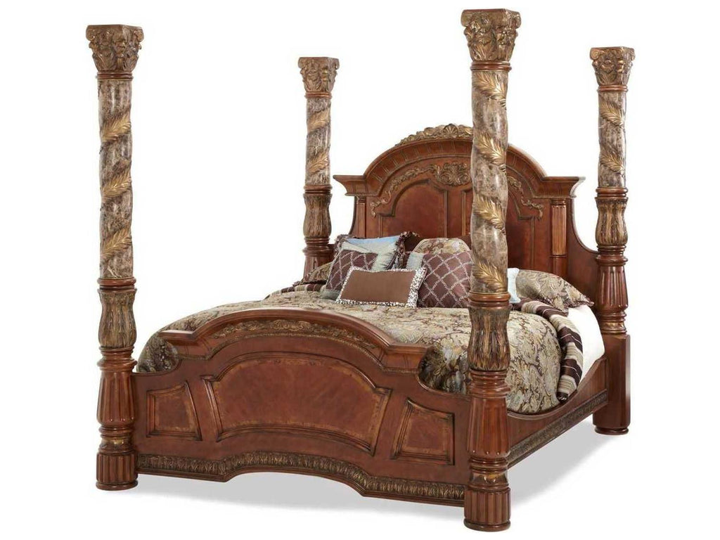 Villa Valencia Classic Chestnut Brown Wood King Canopy Bed