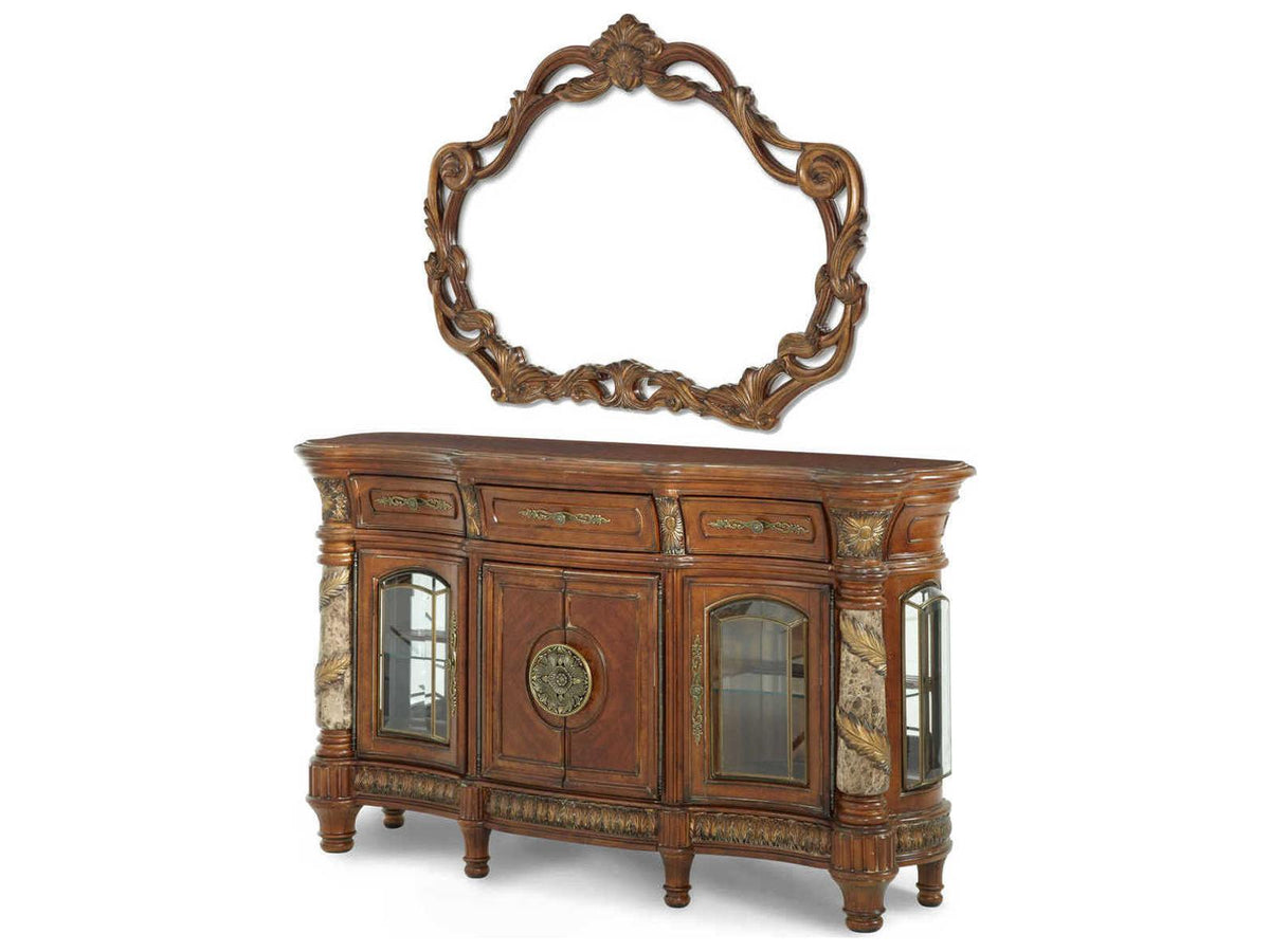 Villa Valencia Carved Wood Sideboard with Mirror Classic Chestnut