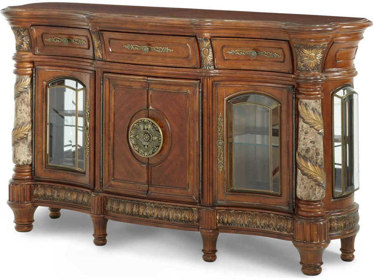 Villa Valencia Carved Wood Sideboard with Mirror Classic Chestnut