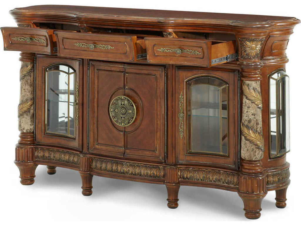Villa Valencia Carved Wood Sideboard with Mirror Classic Chestnut