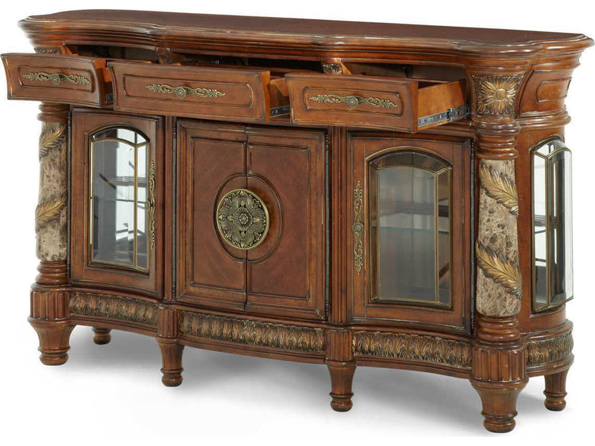 Villa Valencia Carved Wood Sideboard with Mirror Classic Chestnut