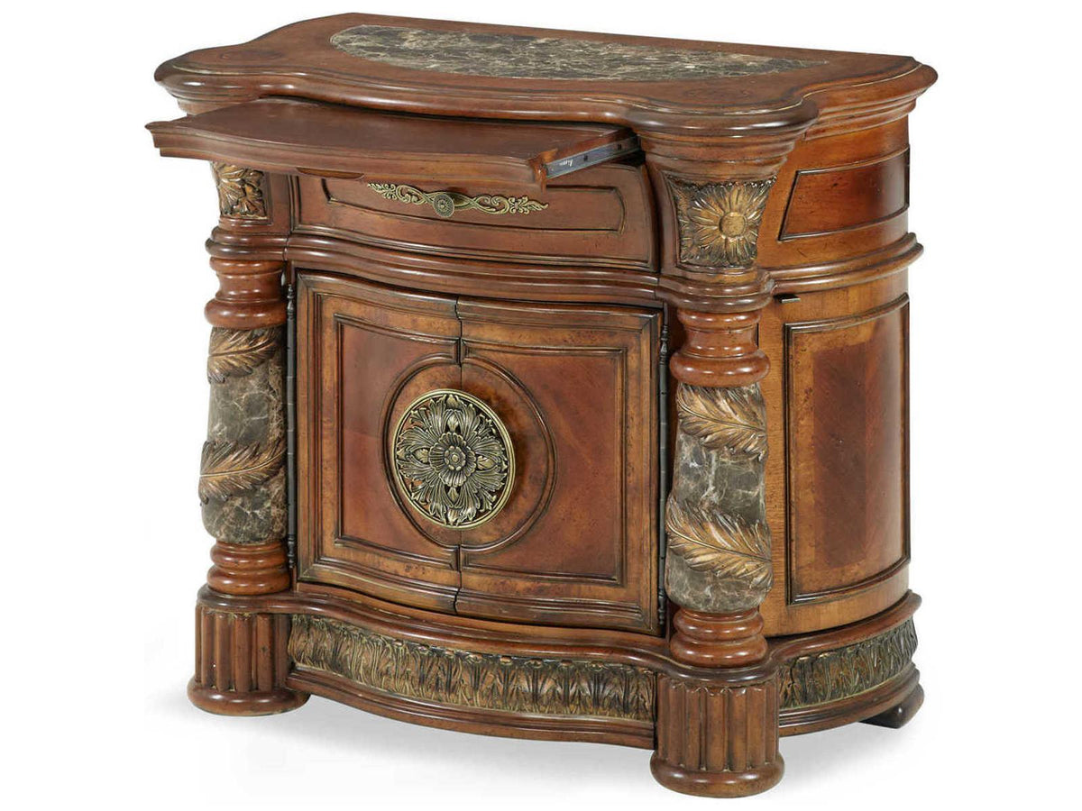 Villa Valencia Nightstand with Mirror in Classic Chestnut