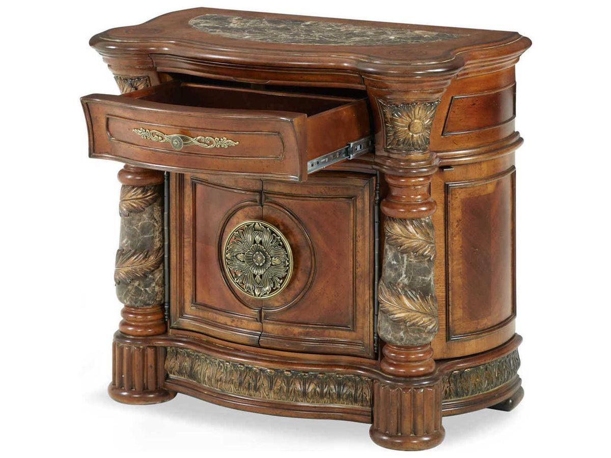 Villa Valencia Nightstand with Mirror in Classic Chestnut