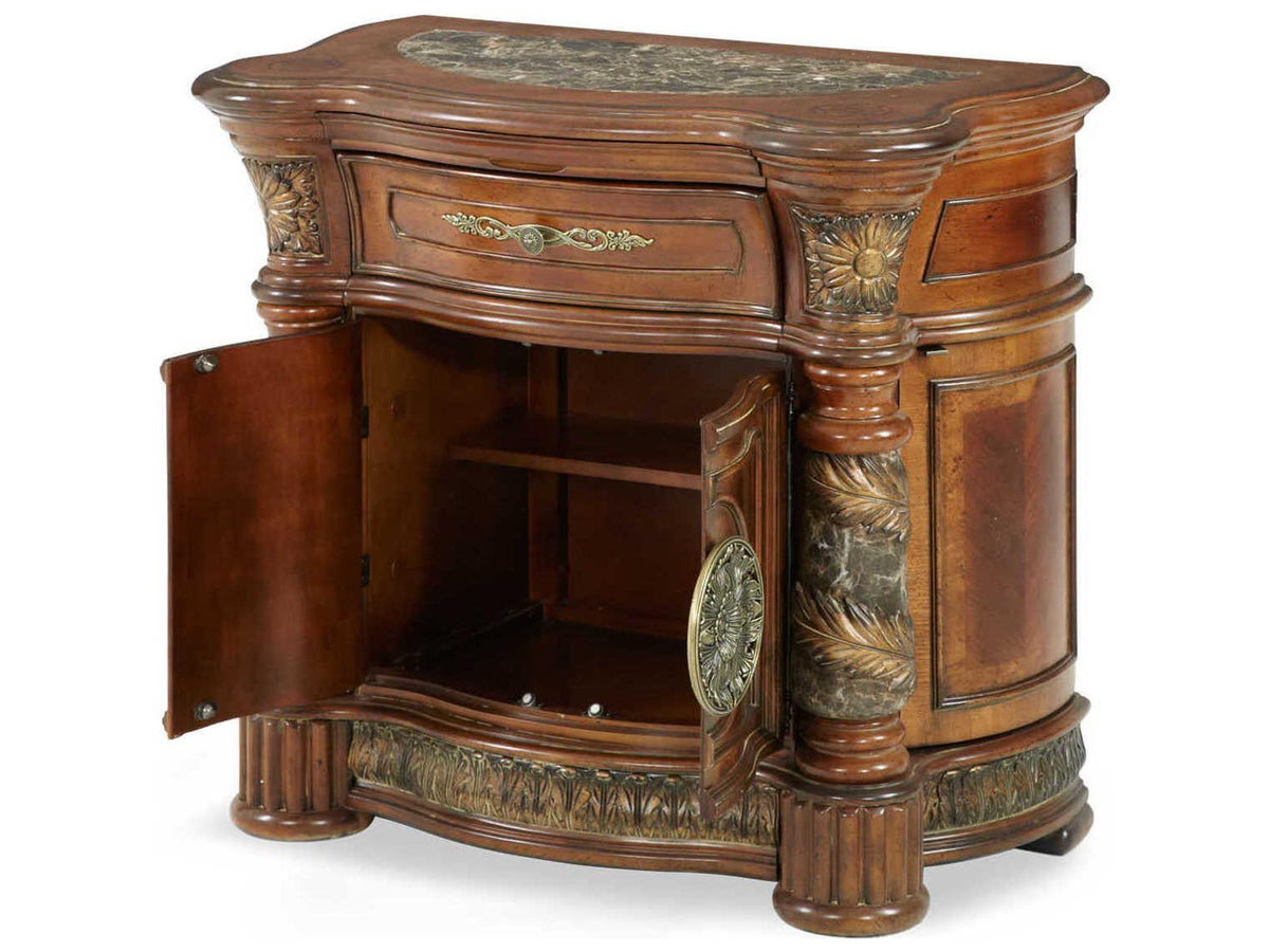 Villa Valencia Nightstand with Mirror in Classic Chestnut