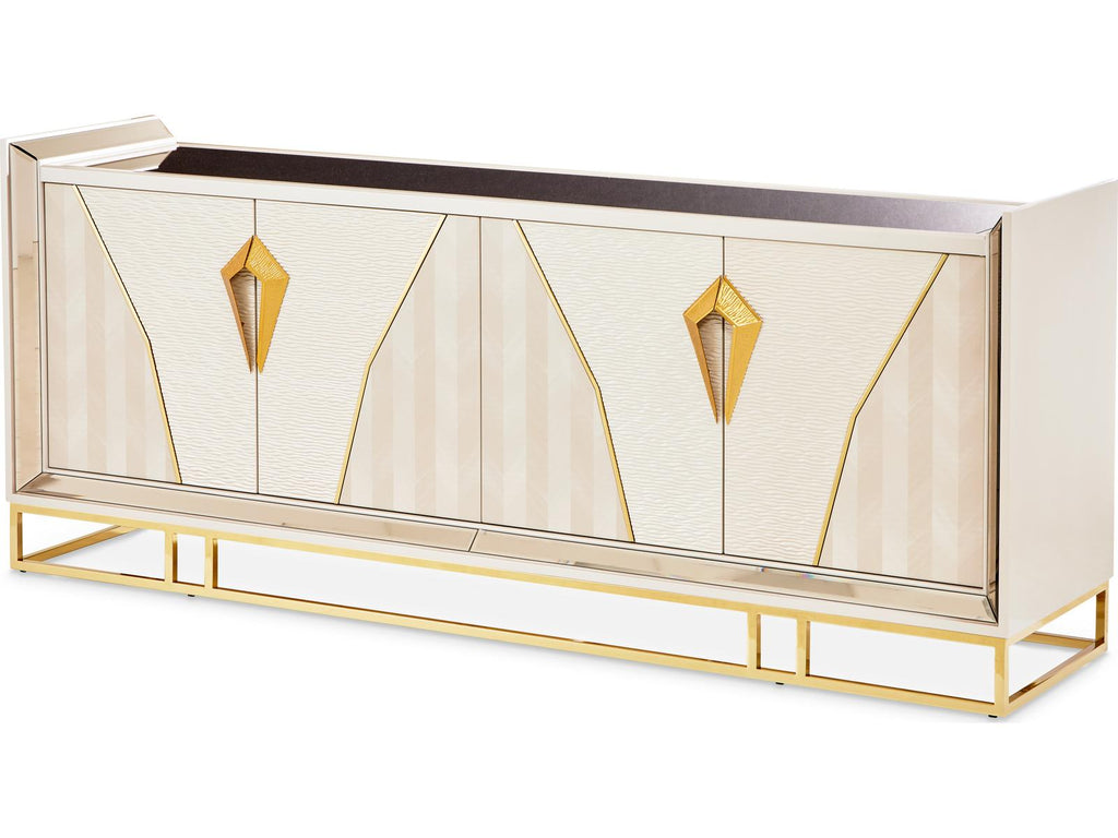 Carmela Rectangular Mirror Console Table in Shimmer Ivory