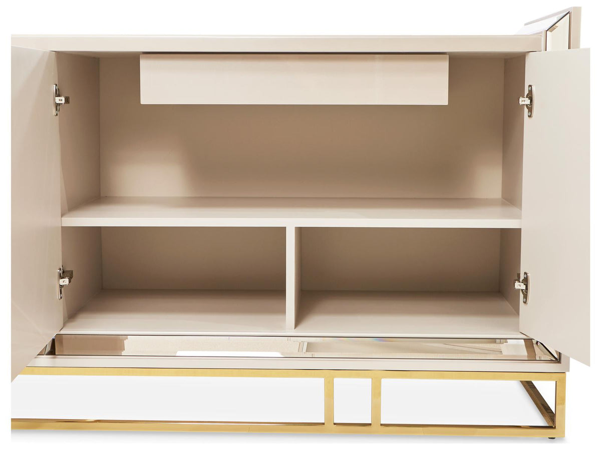 Carmela Rectangular Mirror Console Table in Shimmer Ivory
