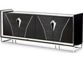 Carmela Mirrored Console Table Glossy Charcoal Sand Modern Glam