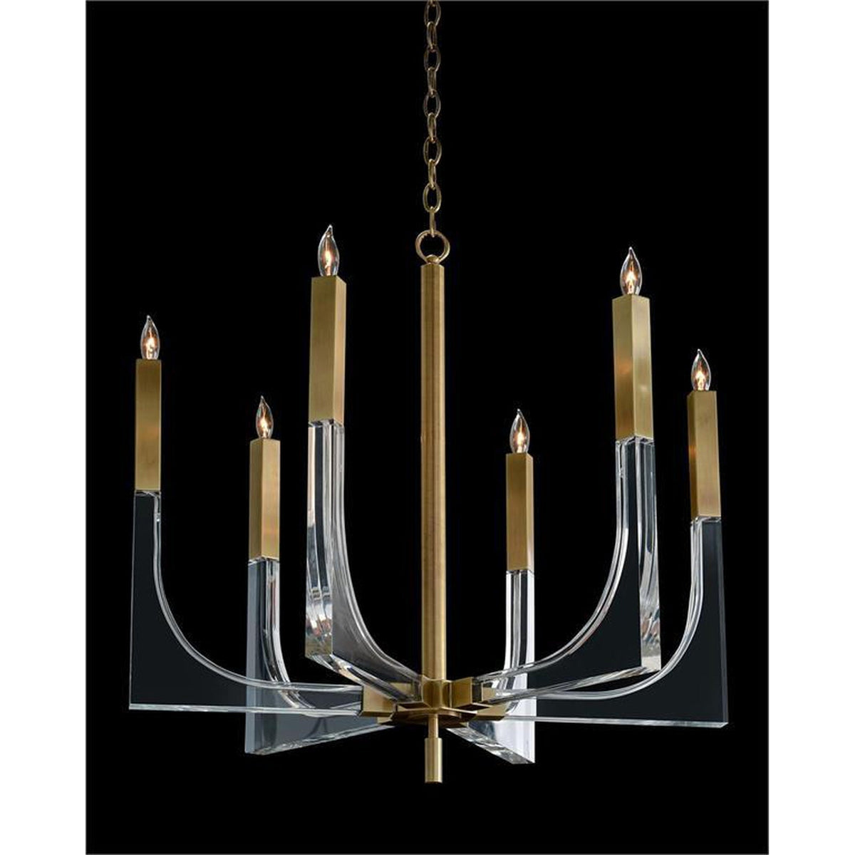 John Richard Acrylic and Brass Six-Light Chandelier
