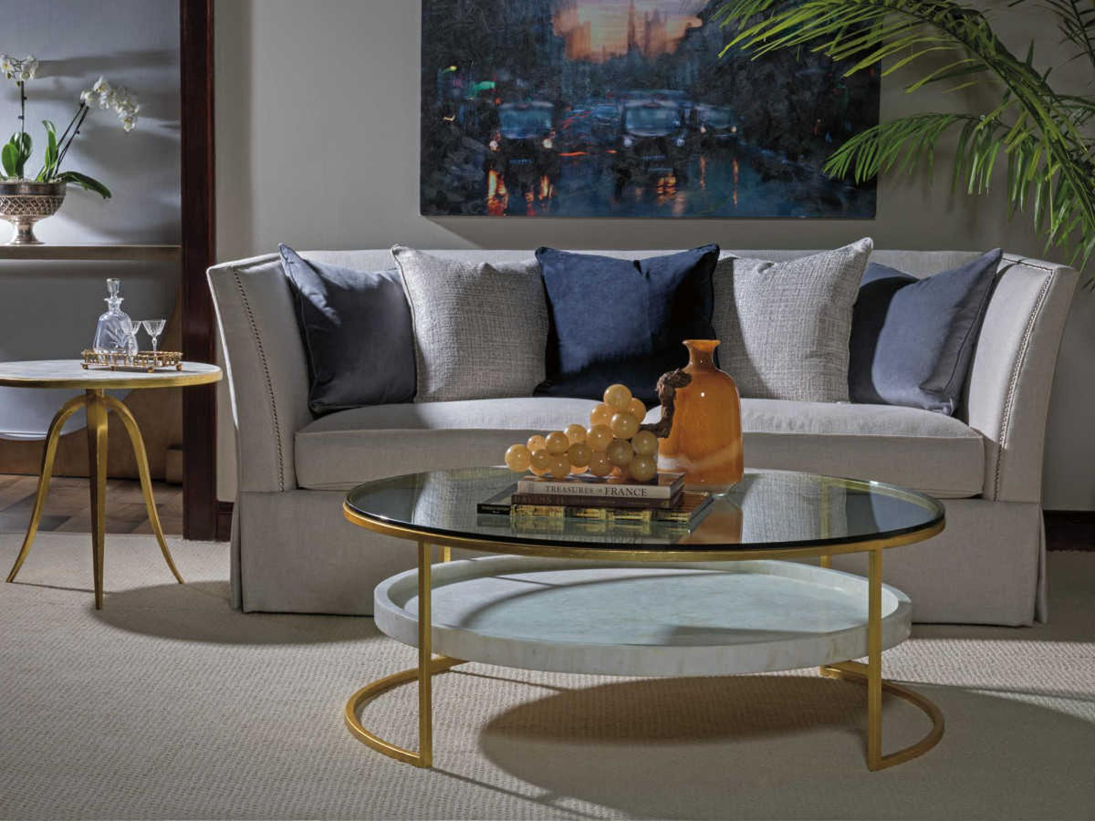 Home Cumulus Round Coffee Table with Gold Foil and Crystal Shelf