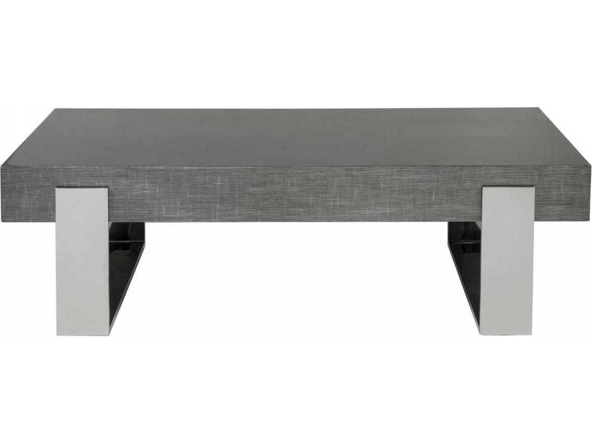 Home Iridium Rectangle Coffee Table in Gray Silver Wood and Polished Stainless Steel