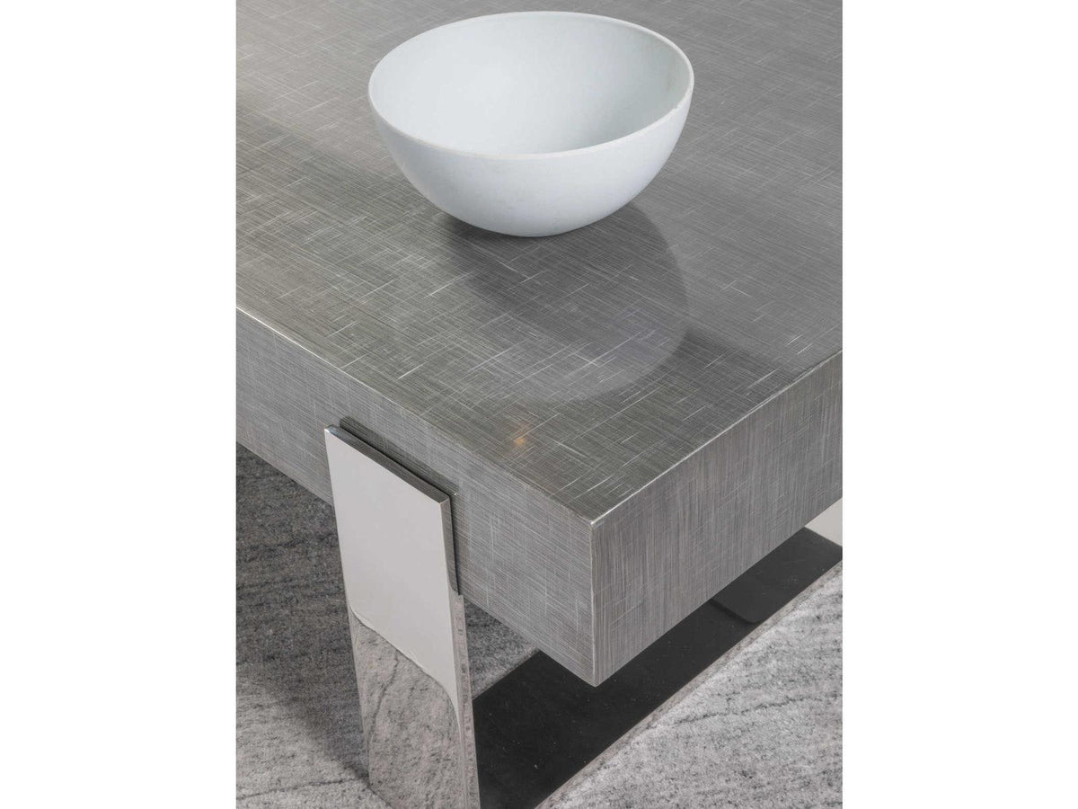 Home Iridium Rectangle Coffee Table in Gray Silver Wood and Polished Stainless Steel
