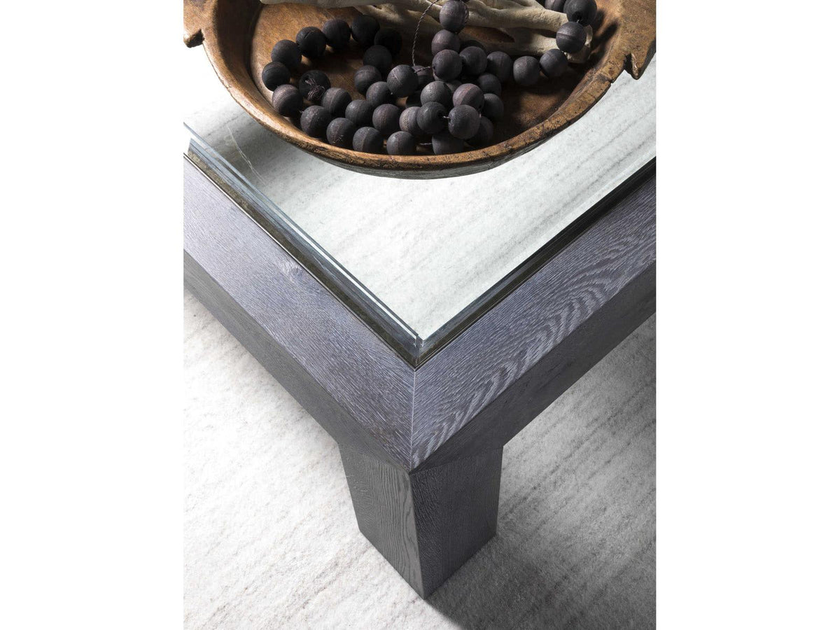 Accolade Square Coffee Table with Beveled Glass Top in Waxed Carbon